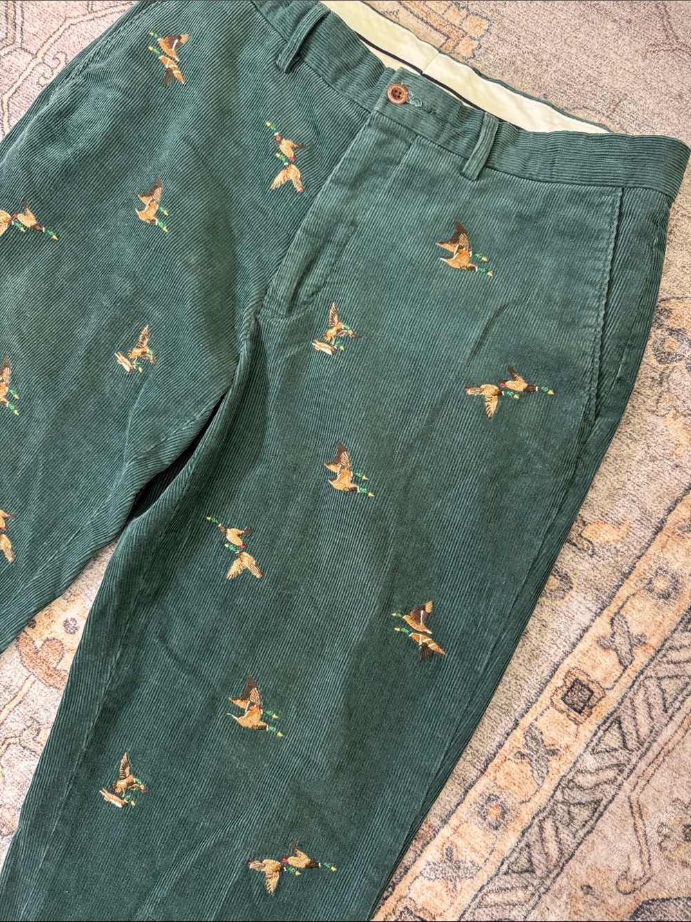 VTG POLO RALPH LAUREN Embroidered Mallard Duck Corduroy Pants Green Sz 32/30 Men - Picture 4 of 8